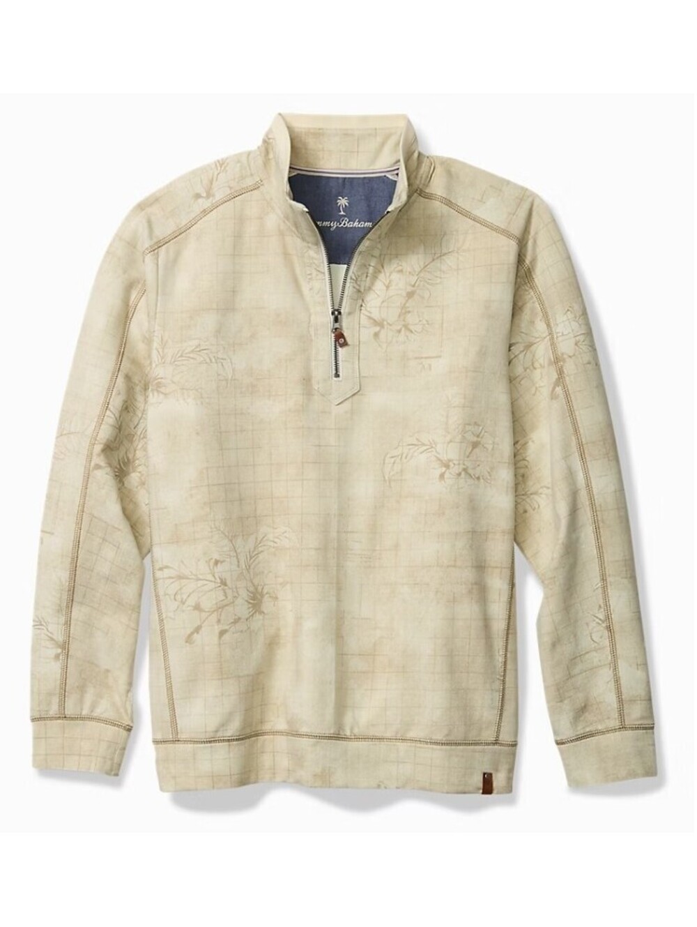 Tommy Bahama Ben & Terry Half Zip Sweatshirt Tan Hibiscus Big Tall 3XLB Men